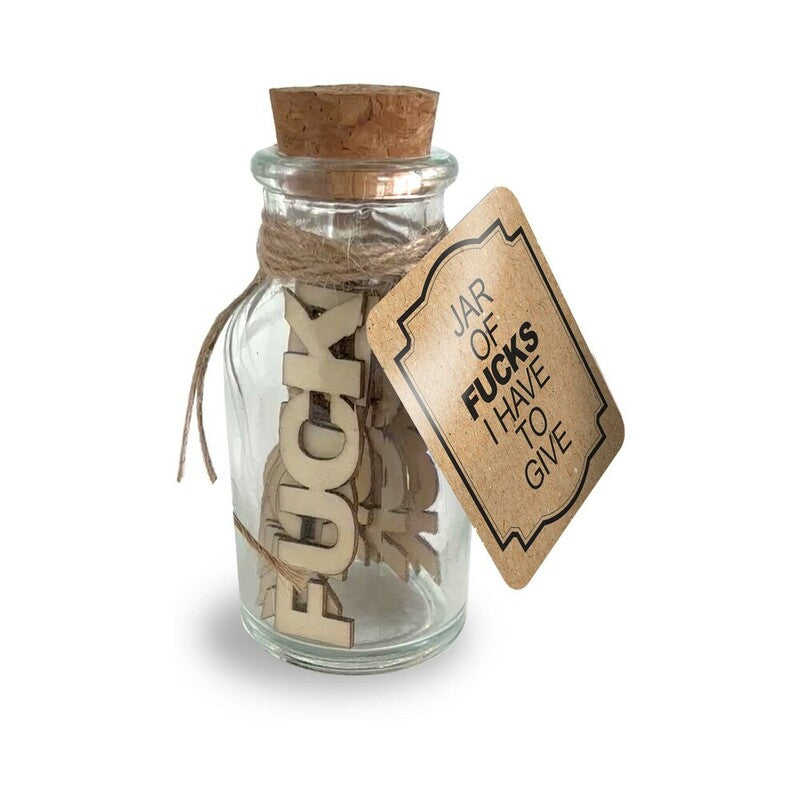 Little Genie Jar Of Fucks I Have To Give – Tan/Light Brown Glass Jar with Wooden Tokens