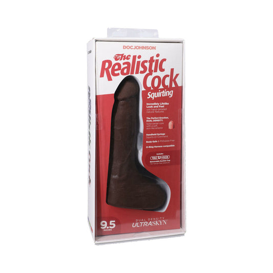 Doc Johnson Realistic Cock Squirting 9.5 in. Dildo with Suction Cup Base – Chocolate
