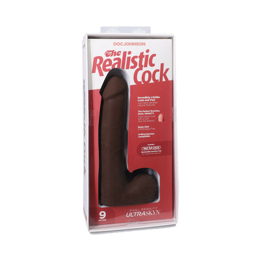 Doc Johnson Realistic Cock 9 in. Dildo with Balls – Chocolate