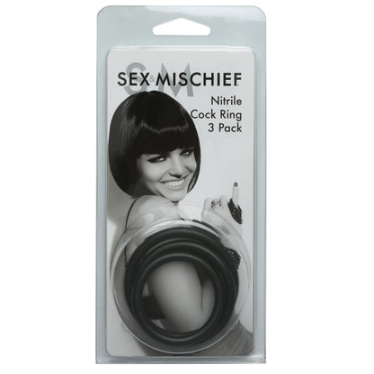 Sex and Mischief Nitrile Cock Rings 3 Pack – Black – 3 Sizes