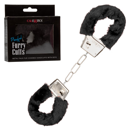 CalExotics Playful Furry Cuffs - Black Metal Handcuffs with Faux Fur