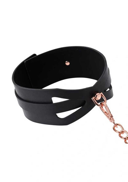 Sportsheets Brat Collar and Leash Set - Faux Leather - Black/Rose Gold