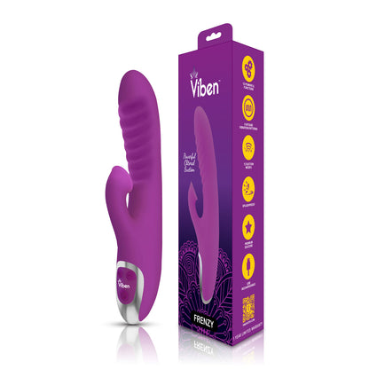 Frenzy Clitoral Suction Rabbit - Dual Motor Silicone Vibrator - Berry