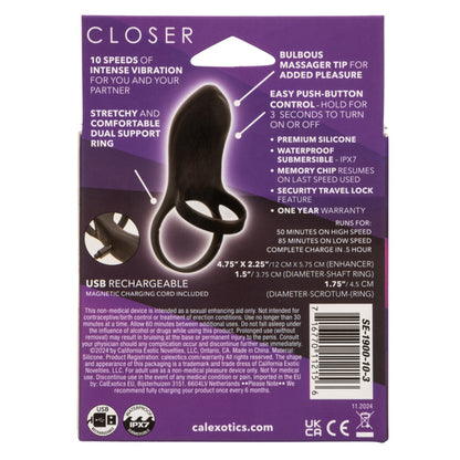 CalExotics Closer Intimate Rechargeable Ring Feel - Black - 10 Speed Vibrating Ring