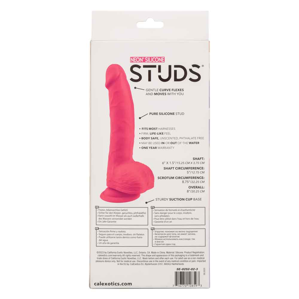CalExotics Neon Silicone Studs 6 Inch - Pink - Waterproof with Suction Cup Base