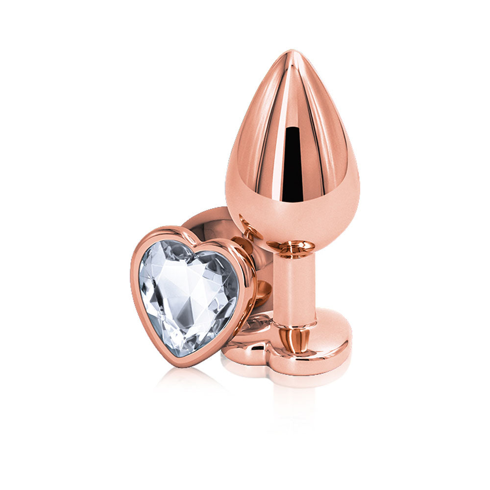 Rear Assets Rose Gold Heart Medium Anal Toy - Clear