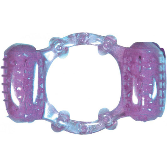 Hott Products Double Dinger Stretchy Jelly Cockring with Vibrating Bullets – Purple