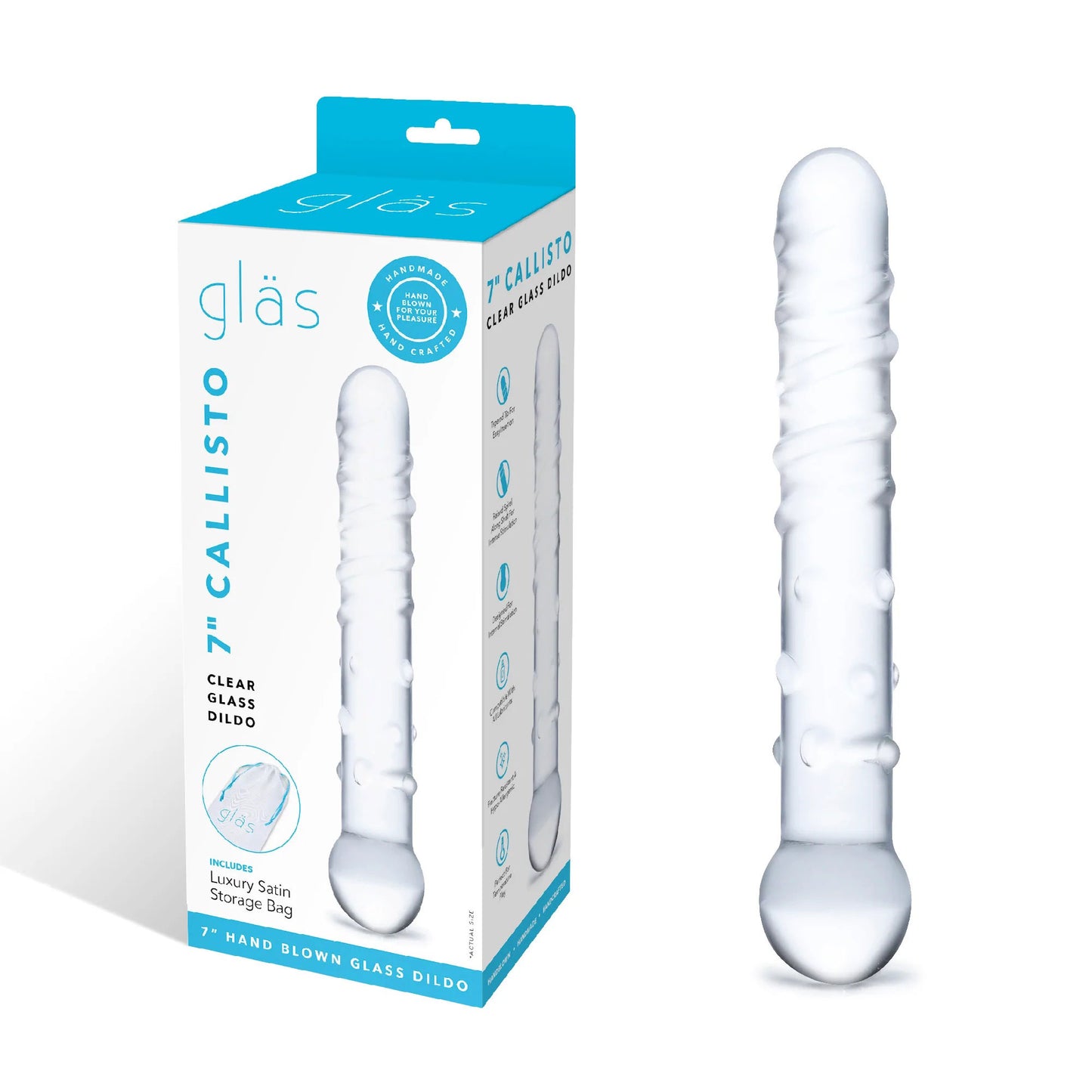 Callisto Clear Glass Dildo – Textured Glass Dildo for Internal Stimulation – Clear