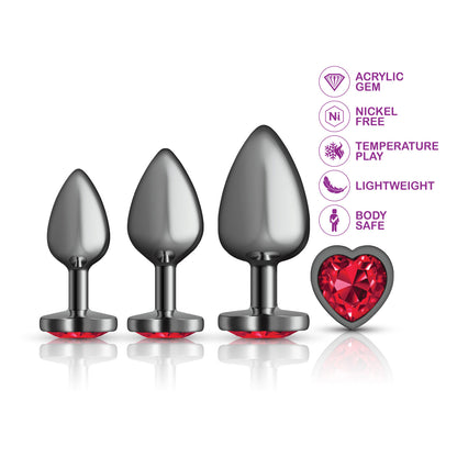 Viben Red Heart Gem Anal Trainer Kit – Gunmetal – Includes Small, Medium, and Large Plugs