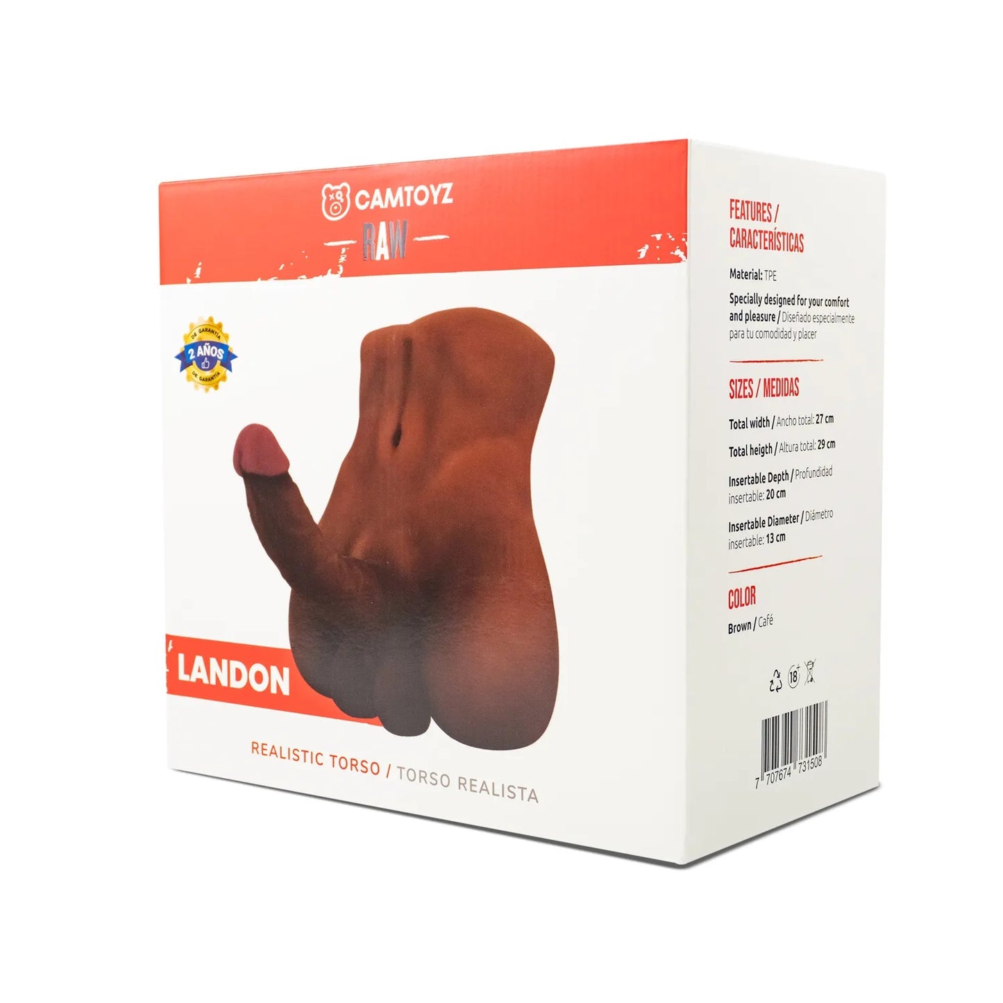 Camtoyz Raw Realistic Torso Landon - Realistic Bendable Male Masturbator - Brown