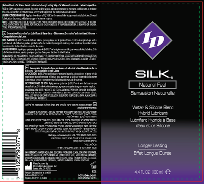 ID Silk Silicone and Water Blend Lubricant 4.4 Oz – Water-Based and Silicone Blend
