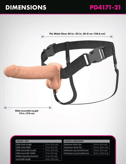 Pipedream Fantasy X-Tensions Elite 7" Vibrating Hollow Silicone Strap-on - Beige