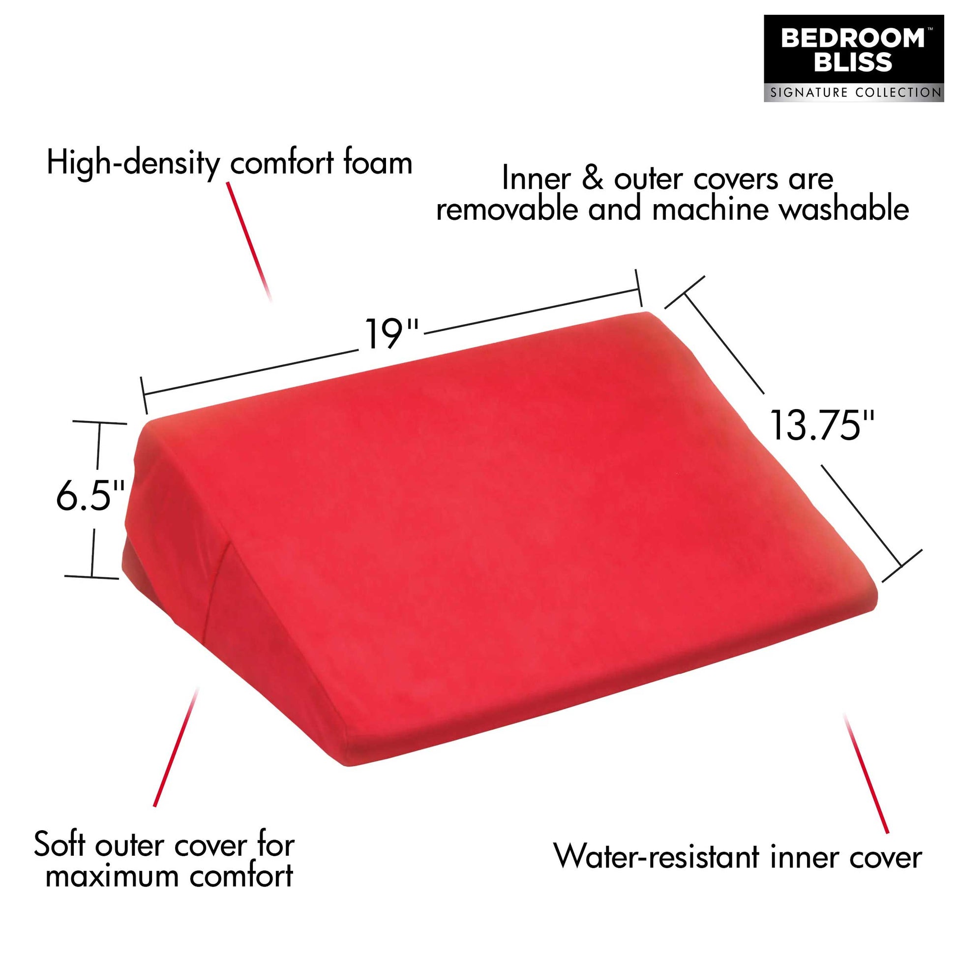 XR Brands Love Cushion Small Wedge Pillow – Red – High-Density Foam Support