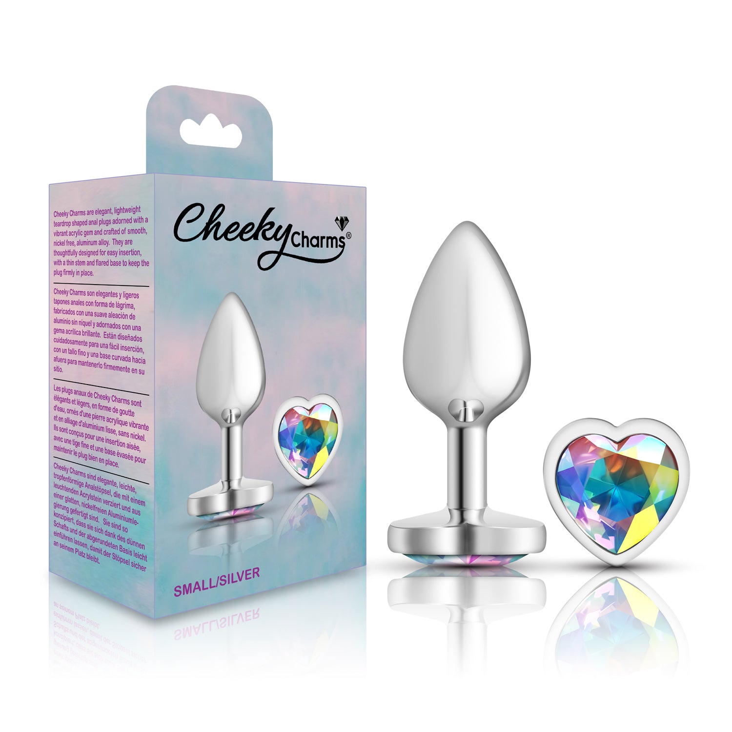 Cheeky Charms Clear Iridescent Heart Gem Small Metal Anal Plug