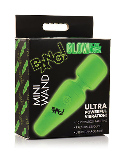 XR Brands Glow in the Dark Mini Wand - Green - USB Rechargeable Silicone Vibrator