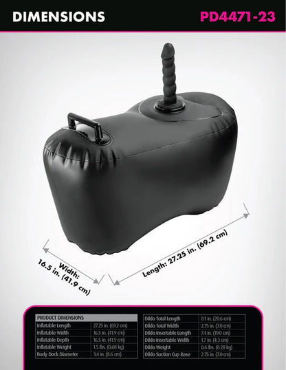 Pipedream Body Dock Inflatable Love Seat - Black - Ergonomic Design with Stability Handle
