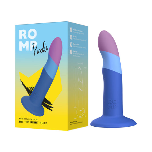ROMP Piccolo Silicone Dildo with Curved Shaft and Flared Base - Multi-Color