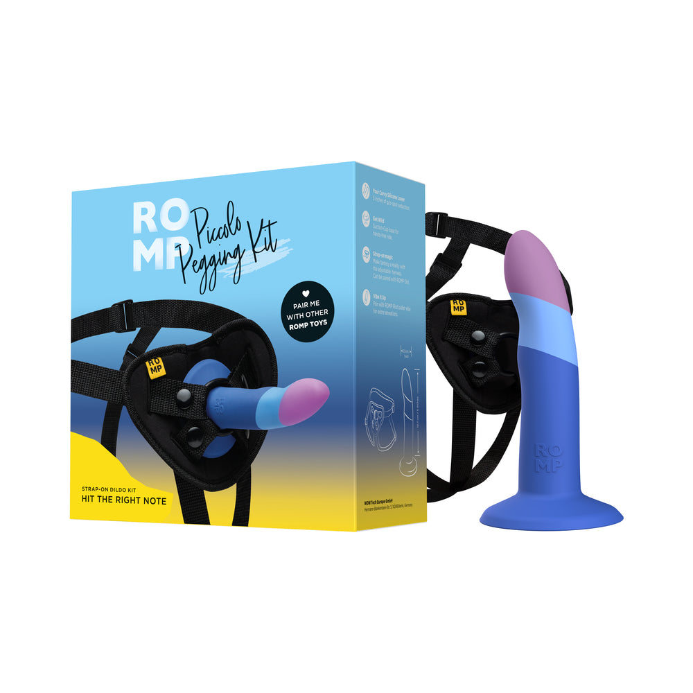 ROMP Piccolo Pegging Kit – Silicone Dildo with Adjustable Harness – Multi-Color