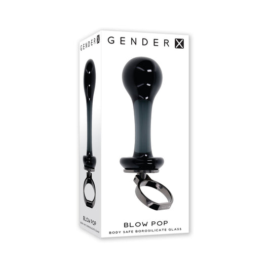 Gender X Blow Pop Black Glass Plug with Flared Base