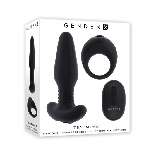 Gender X Teamwork Vibrating Remote-Control Toys Set – Black