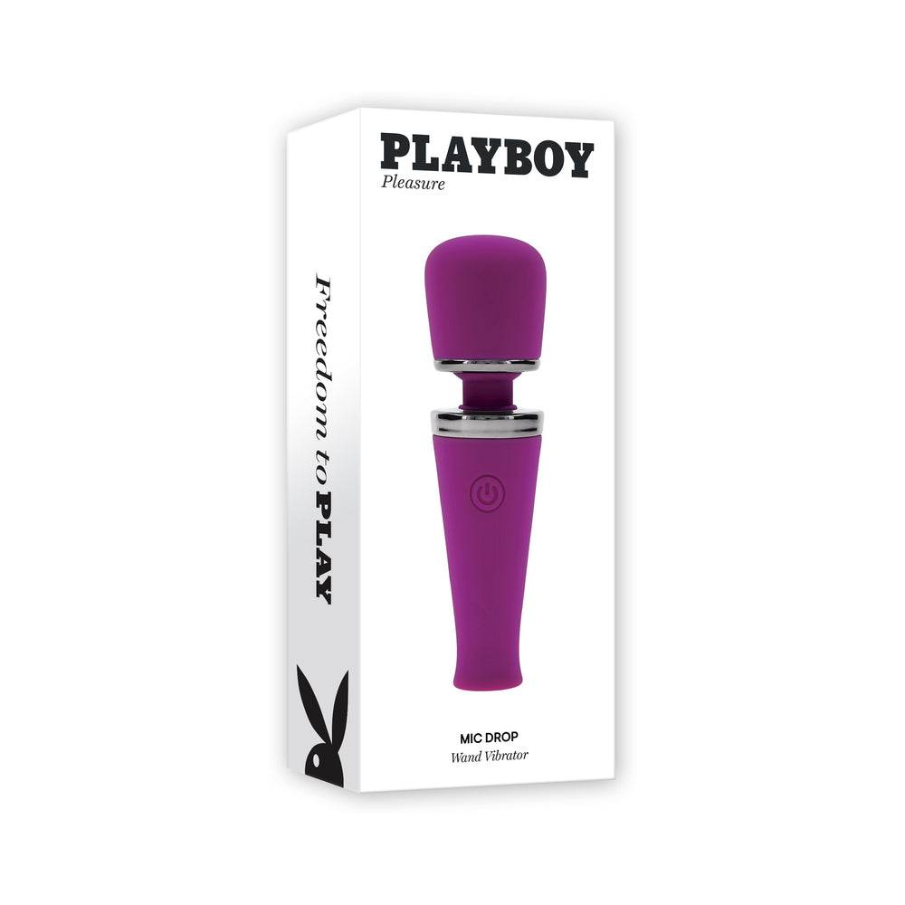 Playboy Mic Drop Wild Aster Wand Vibrator with Powerful Head Vibrations – Purple