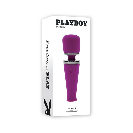 Playboy Mic Drop Wild Aster Wand Vibrator with Powerful Head Vibrations – Purple