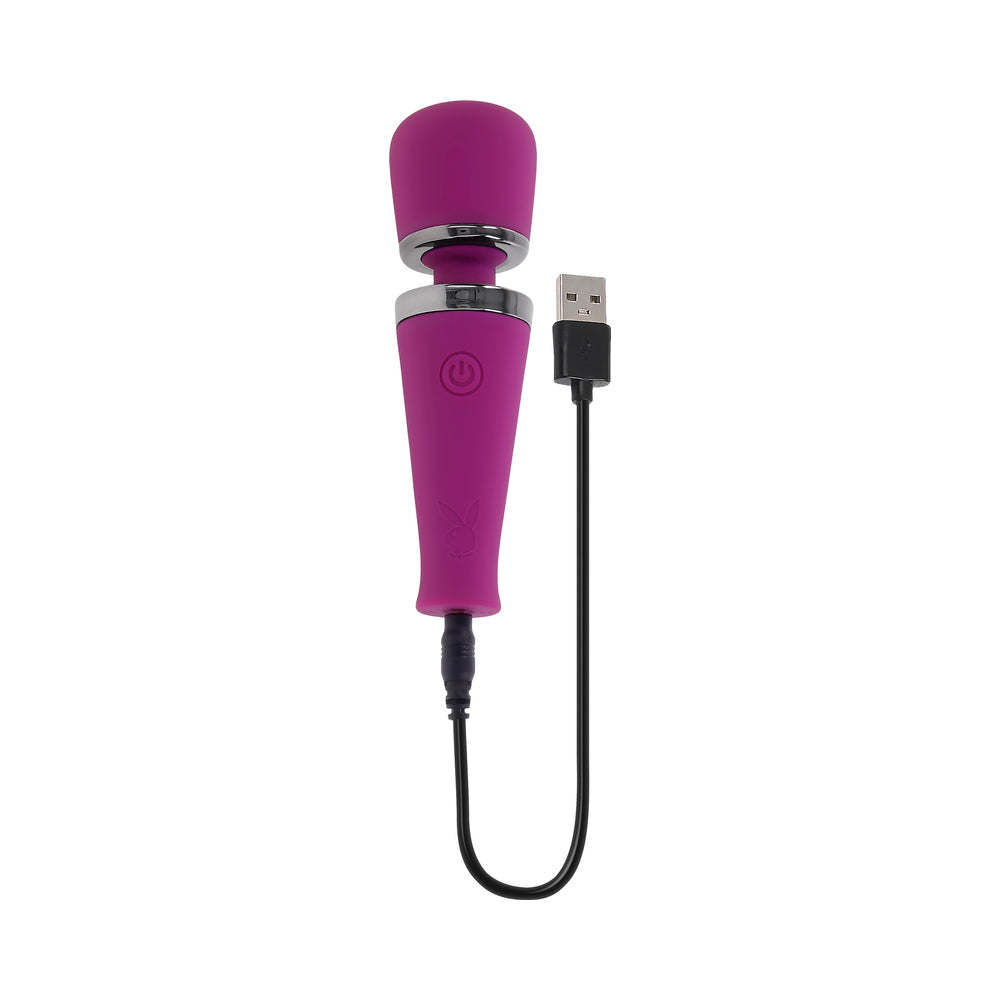 Playboy Mic Drop Wild Aster Wand Vibrator with Powerful Head Vibrations – Purple