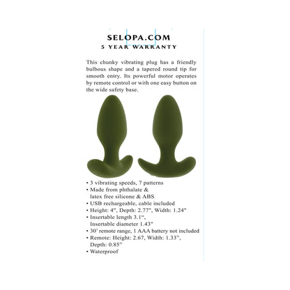 Selopa The Colonel Green Vibrating Plug – Green