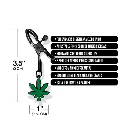 Stoner Vibes Chronic Collection Adjustable Nipple Clamps with Cannabis Charm - Green