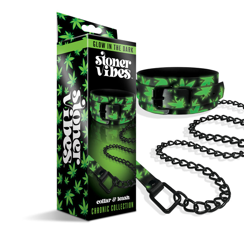 Stoner Vibes Chronic Collection Glow in the Dark Collar and Leash – Green