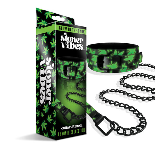 Stoner Vibes Chronic Collection Glow in the Dark Collar and Leash – Green