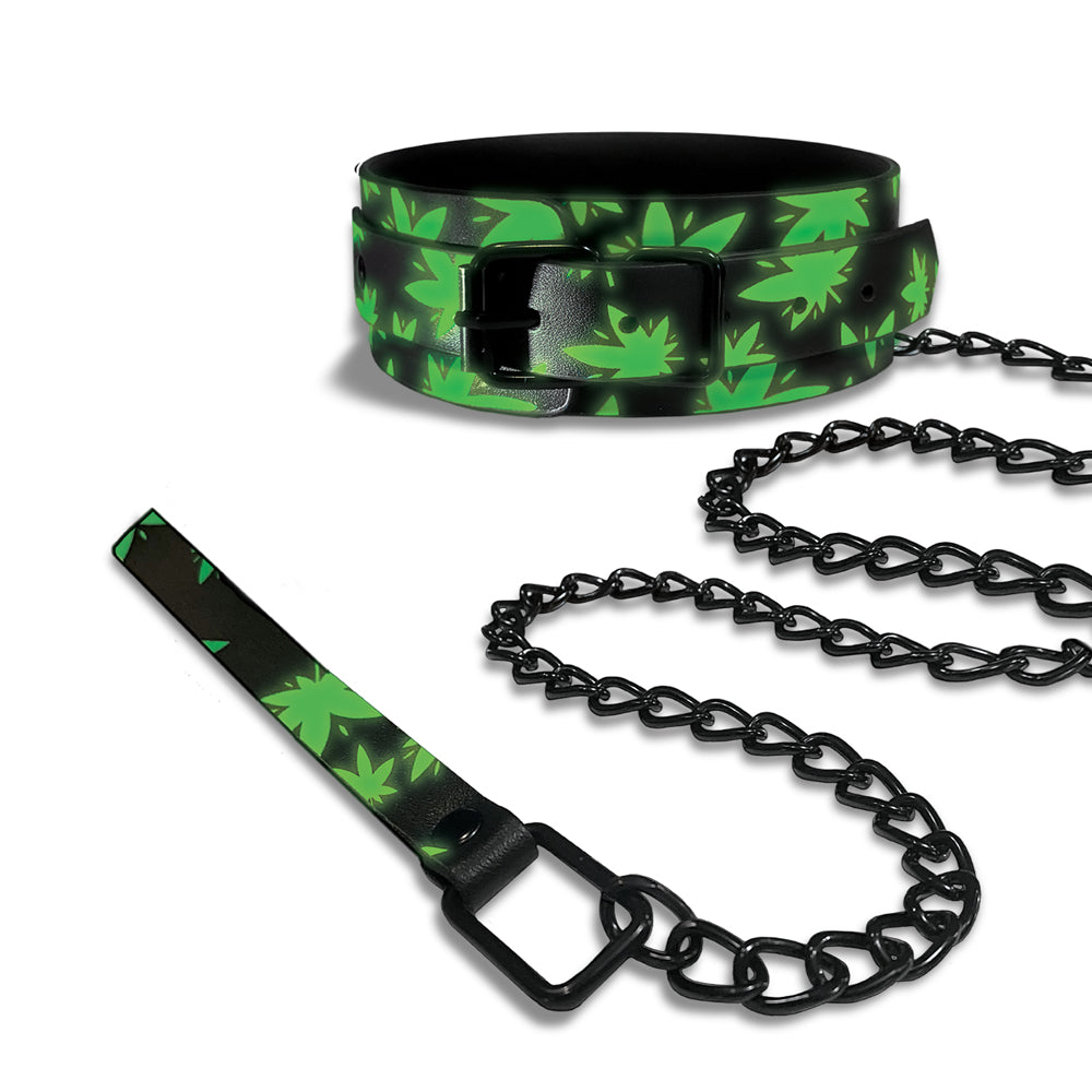 Stoner Vibes Chronic Collection Glow in the Dark Collar and Leash – Green