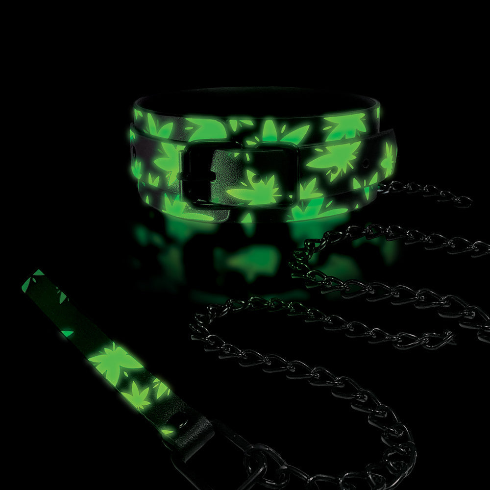 Stoner Vibes Chronic Collection Glow in the Dark Collar and Leash – Green