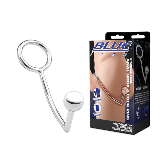 Blue Line Stainless Steel Anal Hook & Cock Ring – Silver