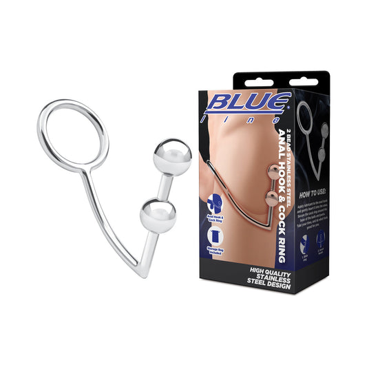 Blue Line 2 Bead Stainless Steel Anal Hook & Cock Ring – Silver