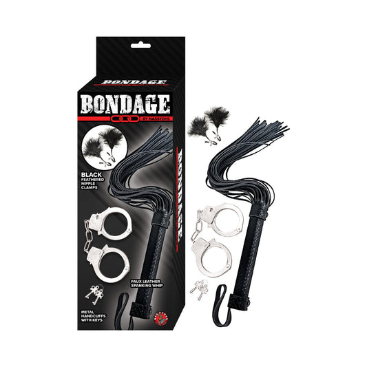 Nasstoys Bondage Kit – Whip, Feather, and Handcuffs – Black