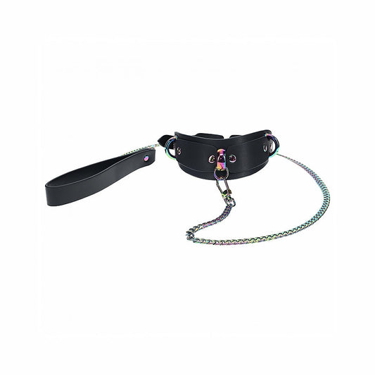 Ouch! Venice Collection Collar with Leash - Black - Bonded Leather