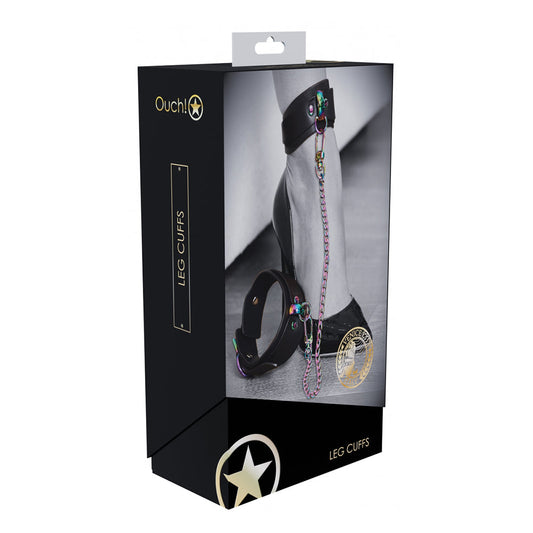 Ouch! Venice Collection Leg Cuffs – Adjustable Black Leather Ankle Cuffs