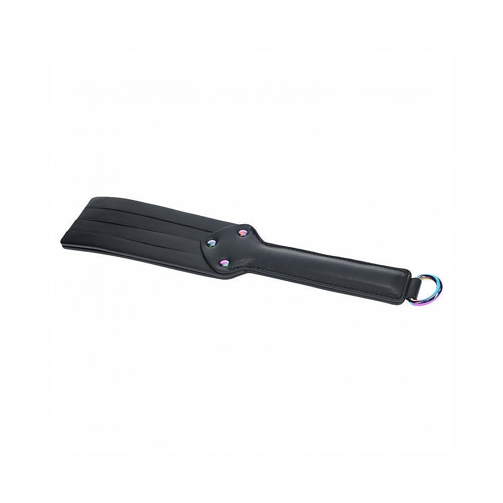 Ouch! Venice Collection Paddle – Black Leather with Iridescent Hardware