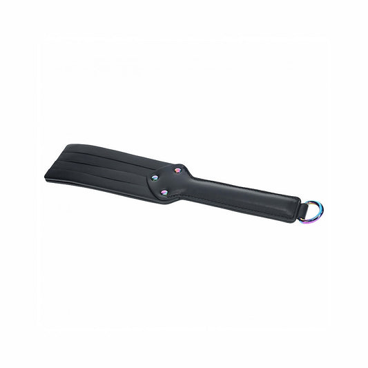Ouch! Venice Collection Paddle – Black Leather with Iridescent Hardware