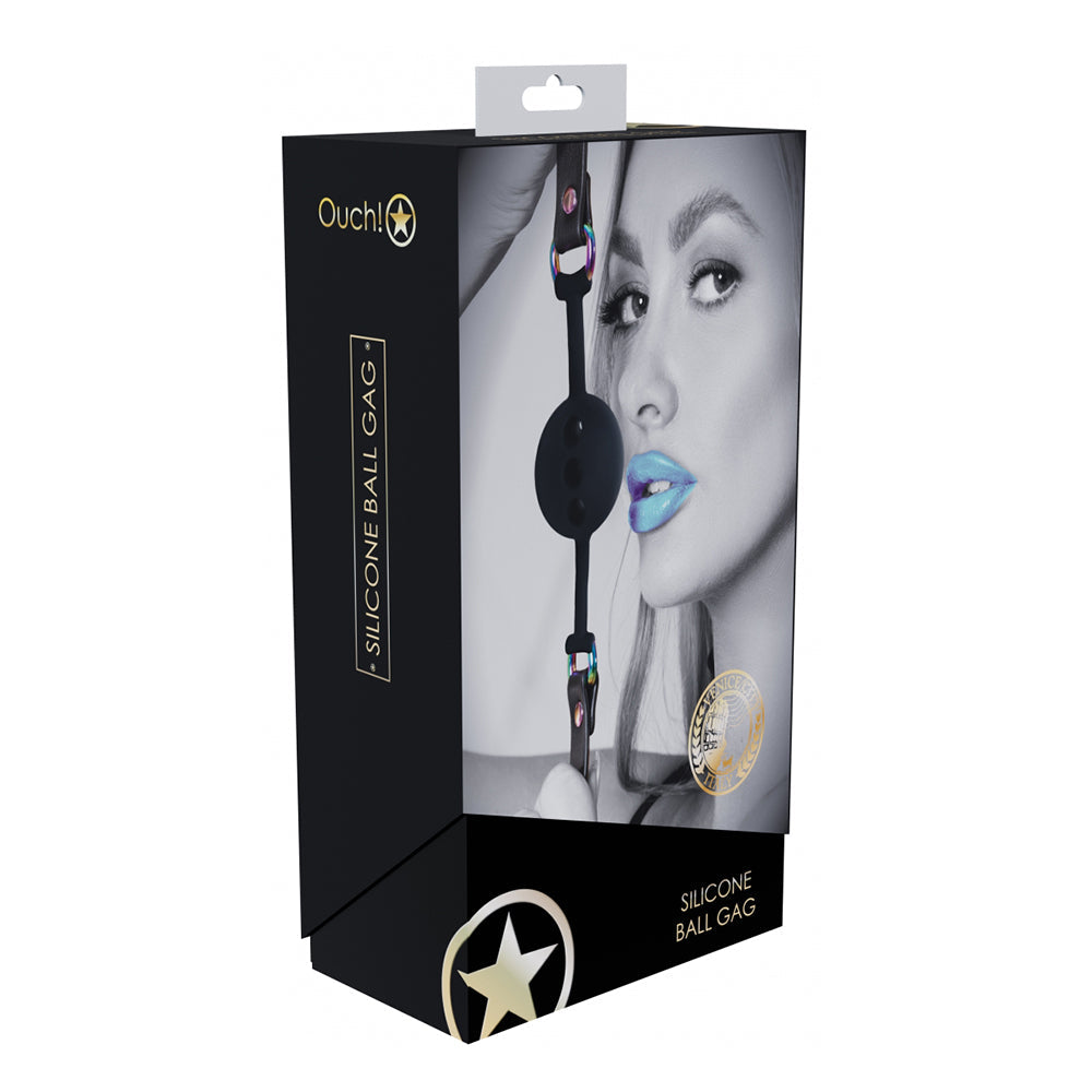 Ouch! Venice Collection Silicone Ball Gag with Adjustable Leather Straps – Black