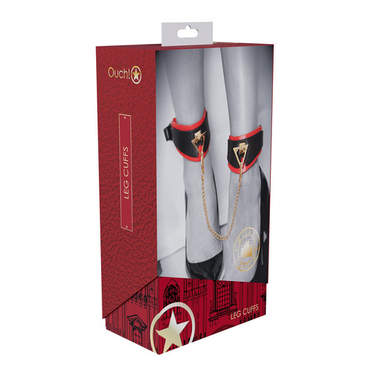 Ouch! Milan Collection Leg Cuffs – Adjustable Bonded Leather – Red