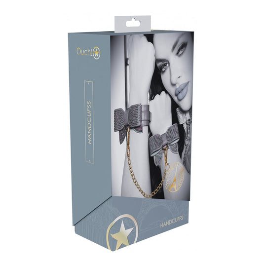 Ouch! Paris Collection Handcuffs – Black Leather with Iridescent Finish