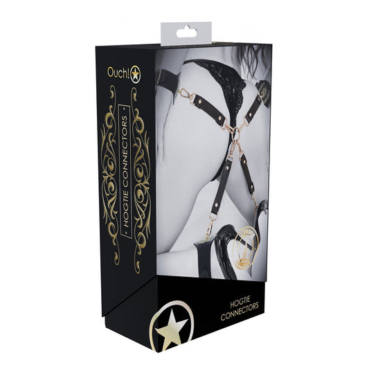 Ouch! London Collection Hogtie Connectors – Black Leather Restraint