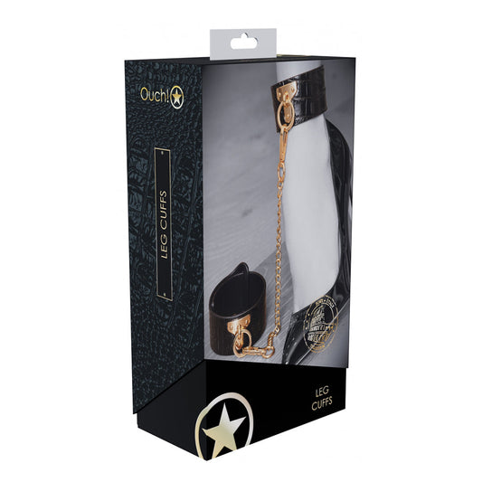 Ouch! Rome Collection Ankle Cuffs – Adjustable Bonded Leather – Black