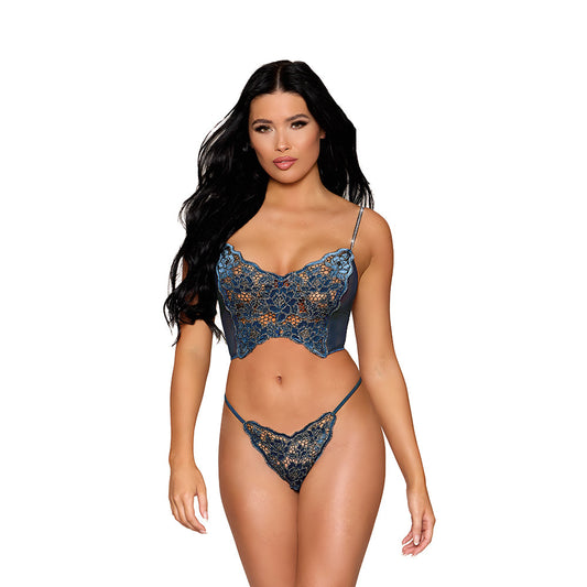 Dreamgirl Lace Bustier and G-String Set – Blue