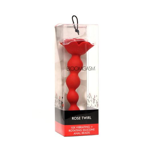 Bloomgasm Rose Twirl 10X Vibrating & Rotating Silicone Anal Beads - Red