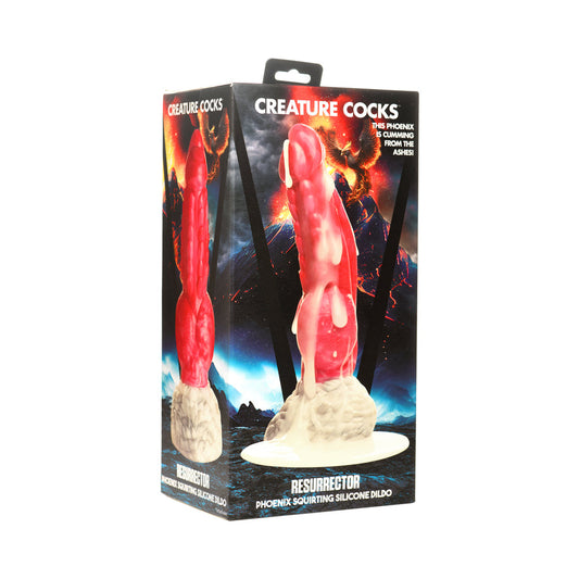 Creature Cocks Resurrector Phoenix Silicone Dildo with Squirting Function – Red and White