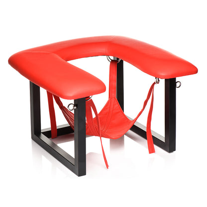 Master Series Face Rider Queening Chair – Red Vegan Leather Stool with Removable Head Sling