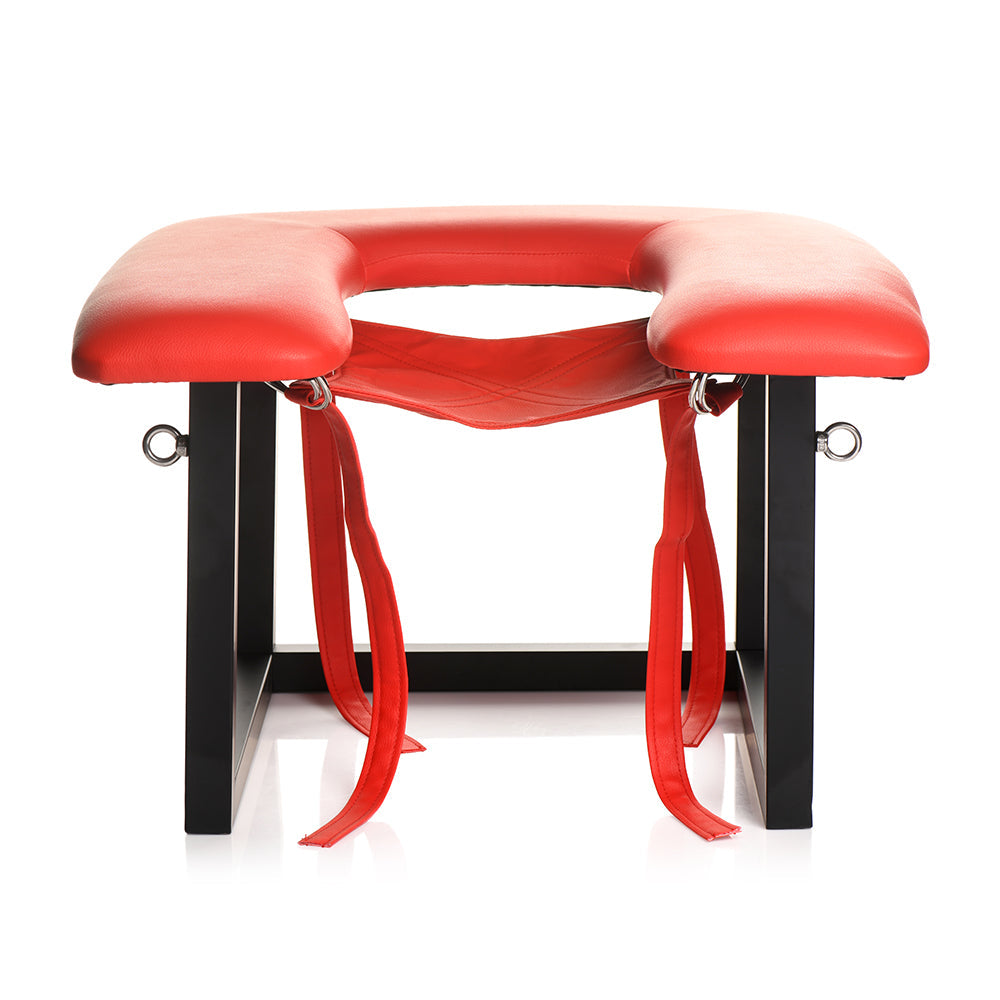 Master Series Face Rider Queening Chair – Red Vegan Leather Stool with Removable Head Sling